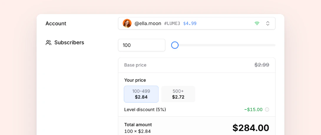 CPL order form: subscribers, price per subscriber and total